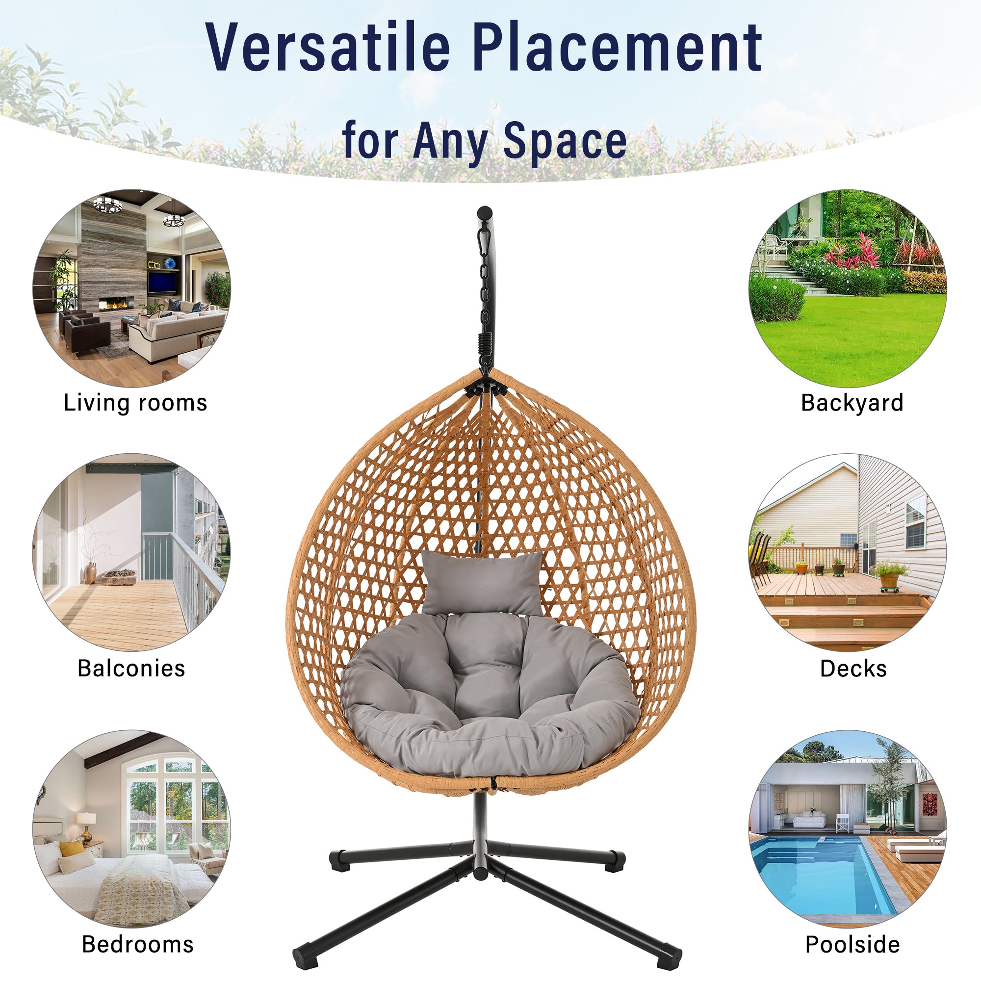 Walker Edison Rattan Weaving Hanging Egg Chair - Thumbnail 3