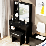 Walker Edison | Small Space Left Drawer Desktop Vanity Table + Cushioned Stool Thumbnail