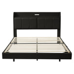 Walker Edison | Modern Upholstered Platform Queen Bed with Floating Bed Frame & Storage Headboard Thumbnail