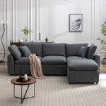 Walker Edison | Grey Cloud Pillow Top Sectional Sofa with Ottoman Thumbnail