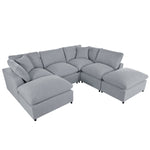 Walker Edison | Linen Modular 134" U-Shape Sectional Sofa with 2 Ottomans Thumbnail