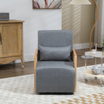 Walker Edison | Linen Swivel Barrel Club Rattan Chair with Pillow Thumbnail