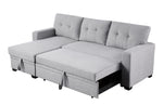 Walker Edison | Linen Pull Out Sectional Sofa with Storage Chaise Thumbnail