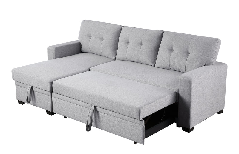 Walker Edison | Linen Pull Out Sectional Sofa with Storage Chaise