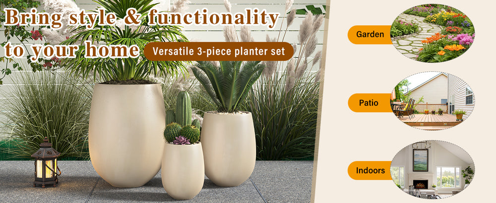 3 piece indoor planter set Modern Lightweight Round Outdoor Indoor Patio Planter Set of 3 – Walker  Edison