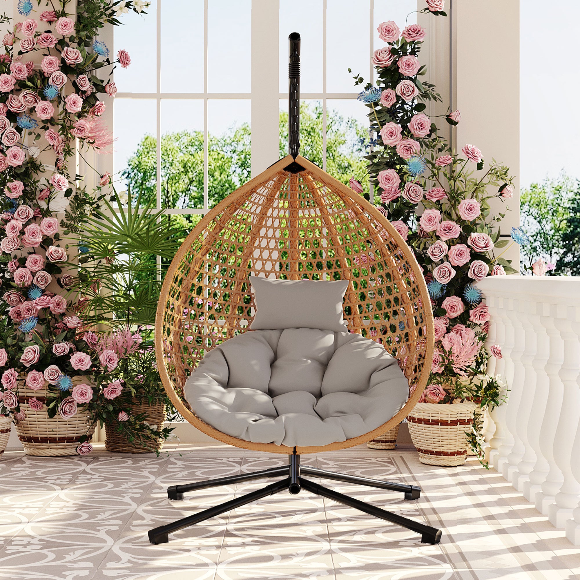 Walker Edison Rattan Weaving Hanging Egg Chair - Thumbnail 2
