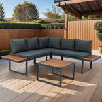 Walker Edison | Steel 4 Piece L-Shaped Patio Sectional Sofa Set Thumbnail