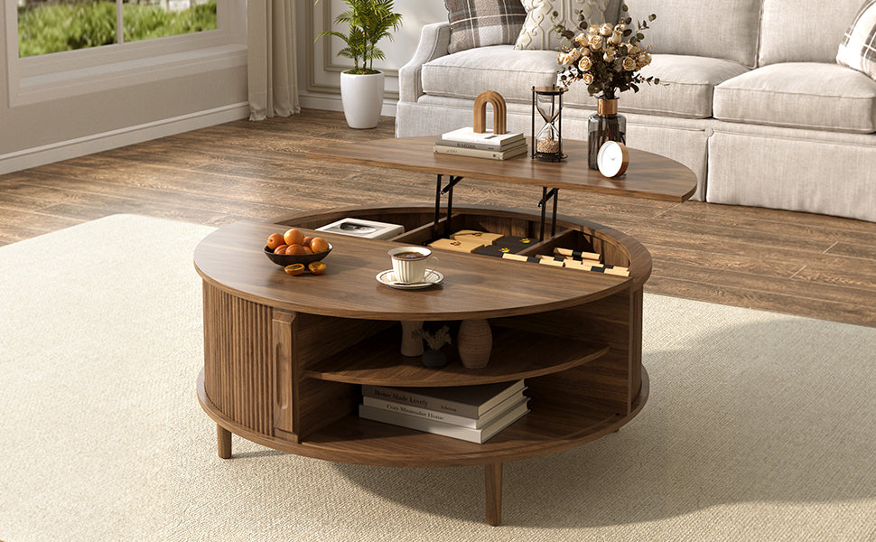 Minimalist Round Lift-Top Coffee Table with Hidden Storage