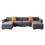 Walker Edison | U-Shape Sectional Linen Modular Couch Thumbnail