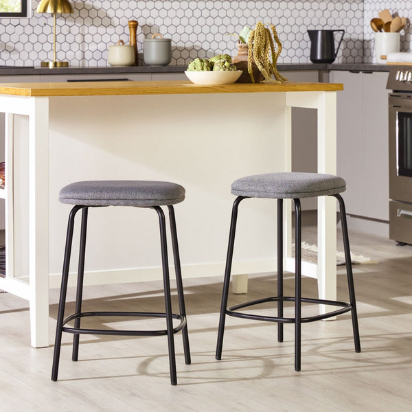 Simple Counter Stool with Upholstered Seat, Set of 2 Living Room Walker Edison Charcoal 
