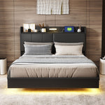 Walker Edison | Modern Upholstered Platform Queen Bed with Floating Bed Frame & Storage Headboard Thumbnail