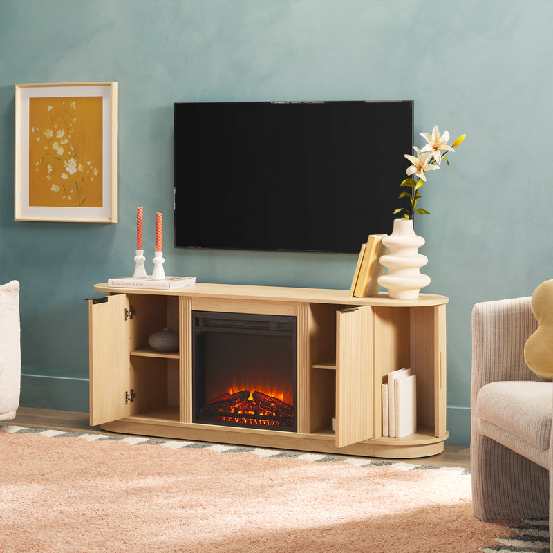 Chloe Modern Scandinavian Reeded Fireplace TV Stand in 2 sizes