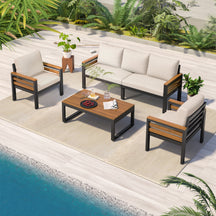 Acacia Wood 4-Piece Outdoor Patio Conversation Set with Coffee Table