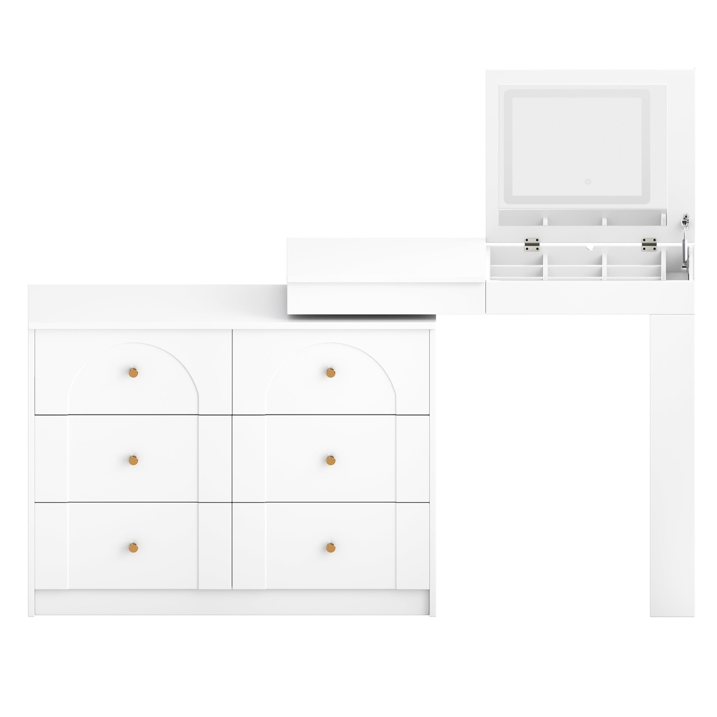White Multi-Functional Vanity Desk Dresser Set with Flip Mirror and Lights