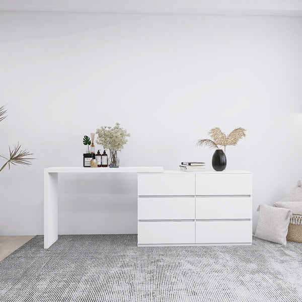 Extendable L-Shape 6 Drawer Dresser & Desk Vanity