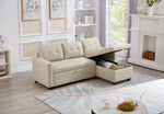 Walker Edison | Linen Pull Out Sectional Sofa with Storage Chaise Thumbnail