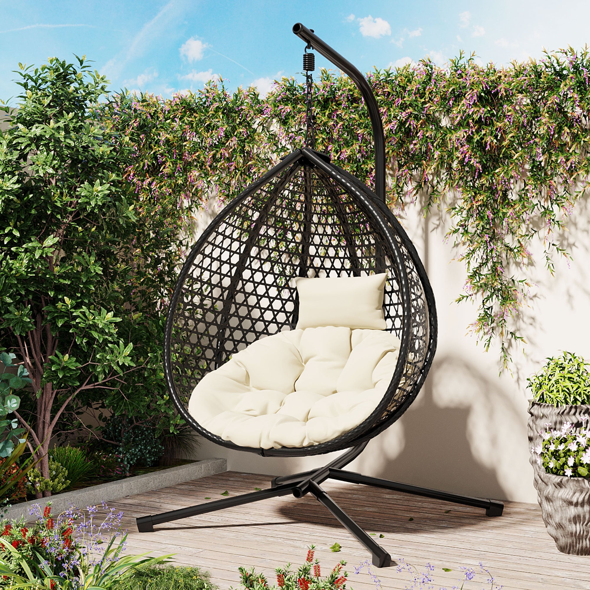 Walker Edison Rattan Hanging Egg Hammock Chair
