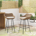 Walker Edison | Outdoor 29.25'' Wicker and Iron Barstool with Cushion (Set of 2) Thumbnail