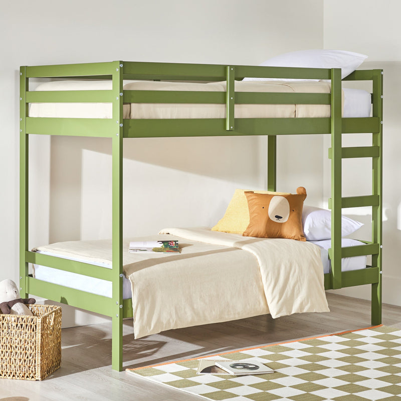 Simple Solid Wood Twin Over Twin Bunk Bed Living Room Walker Edison Olive Green 
