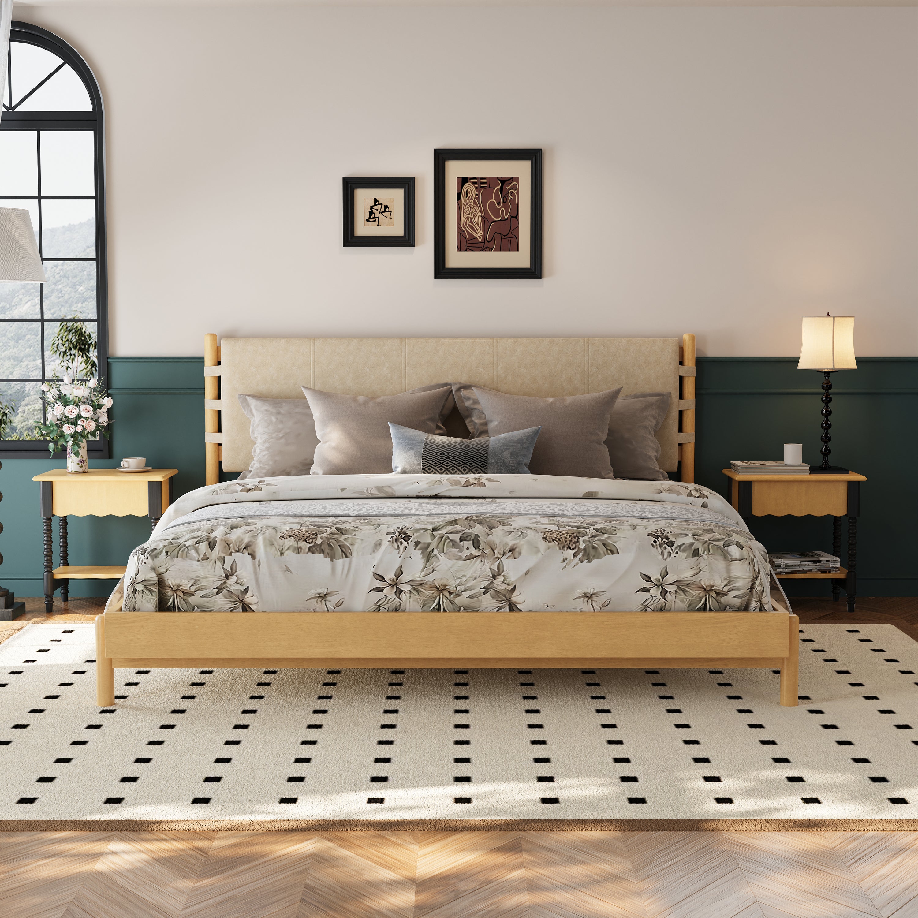 Mid Century Modern Upholstered Headboard Bedframe – Walker Edison