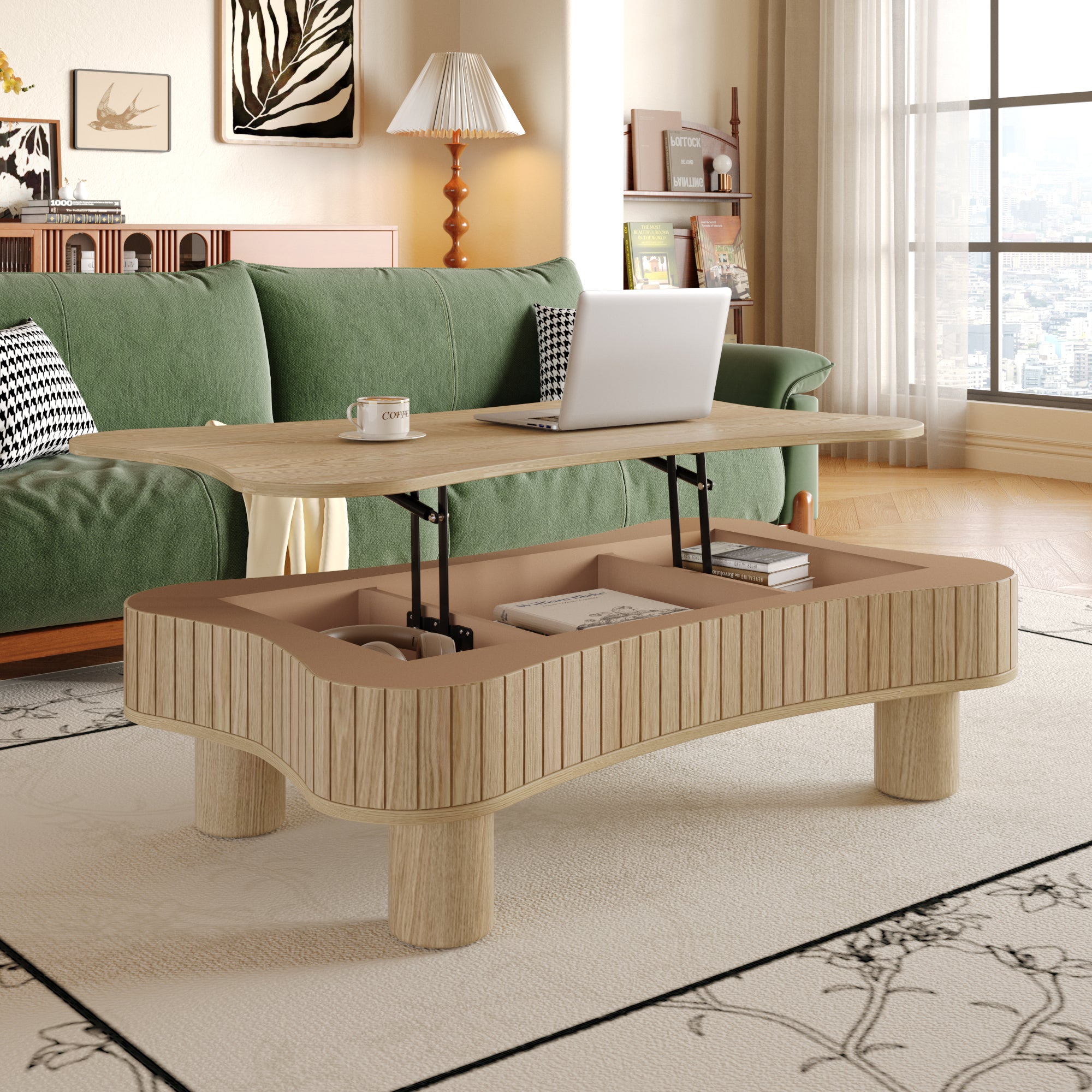 Reeded Lift-Top Coffee Table and Desk | Walker Edison