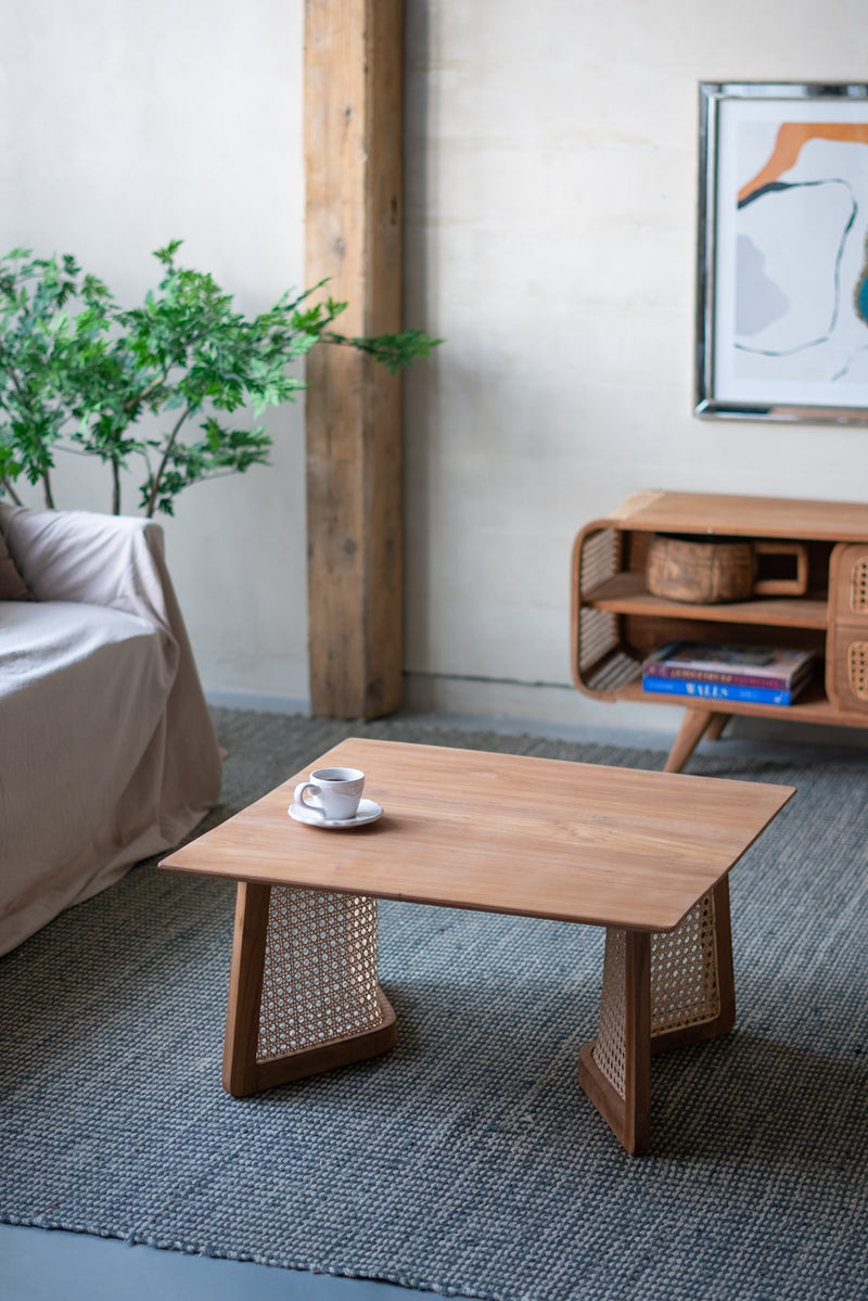 Walker Edison | Rattan Teak Coffee Table