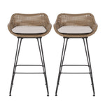 Walker Edison | Outdoor 29.25'' Wicker and Iron Barstool with Cushion (Set of 2) Thumbnail