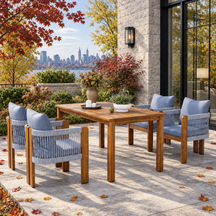 Curve Teak Wood Rope 5-Piece Outdoor Patio Dining Set for 4