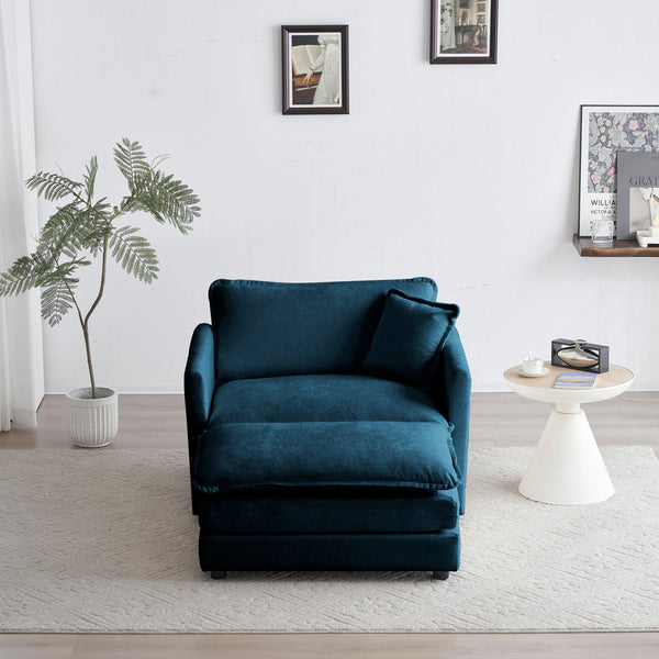 Walker Edison | Teal Chenille Cloud Accent Chair with Ottoman