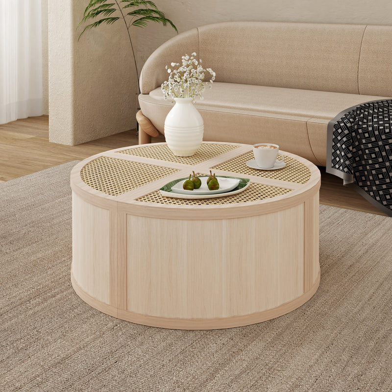 Walker Edison | Modular Round to Square Rattan Coffee Table