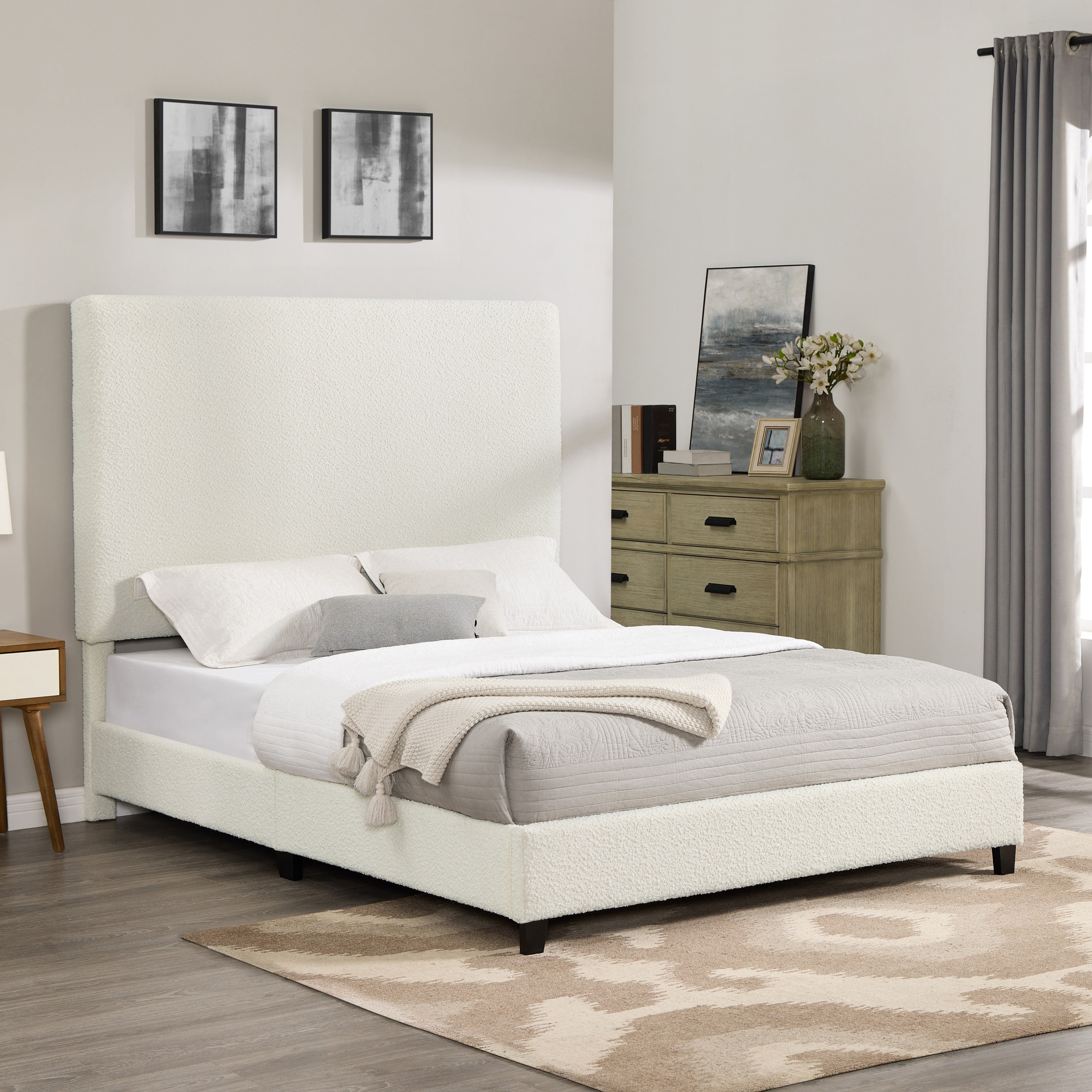 Walker Edison Boucle Upholstered Platform Bed - Thumbnail 4