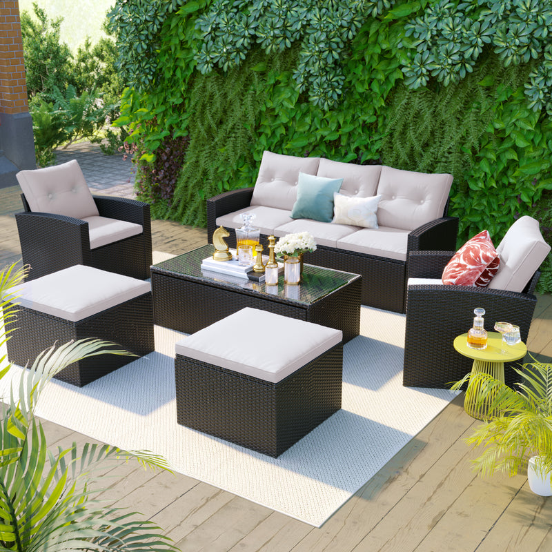 Walker Edison | 6-piece All-Weather Wicker Patio Outdoor Conversation Set