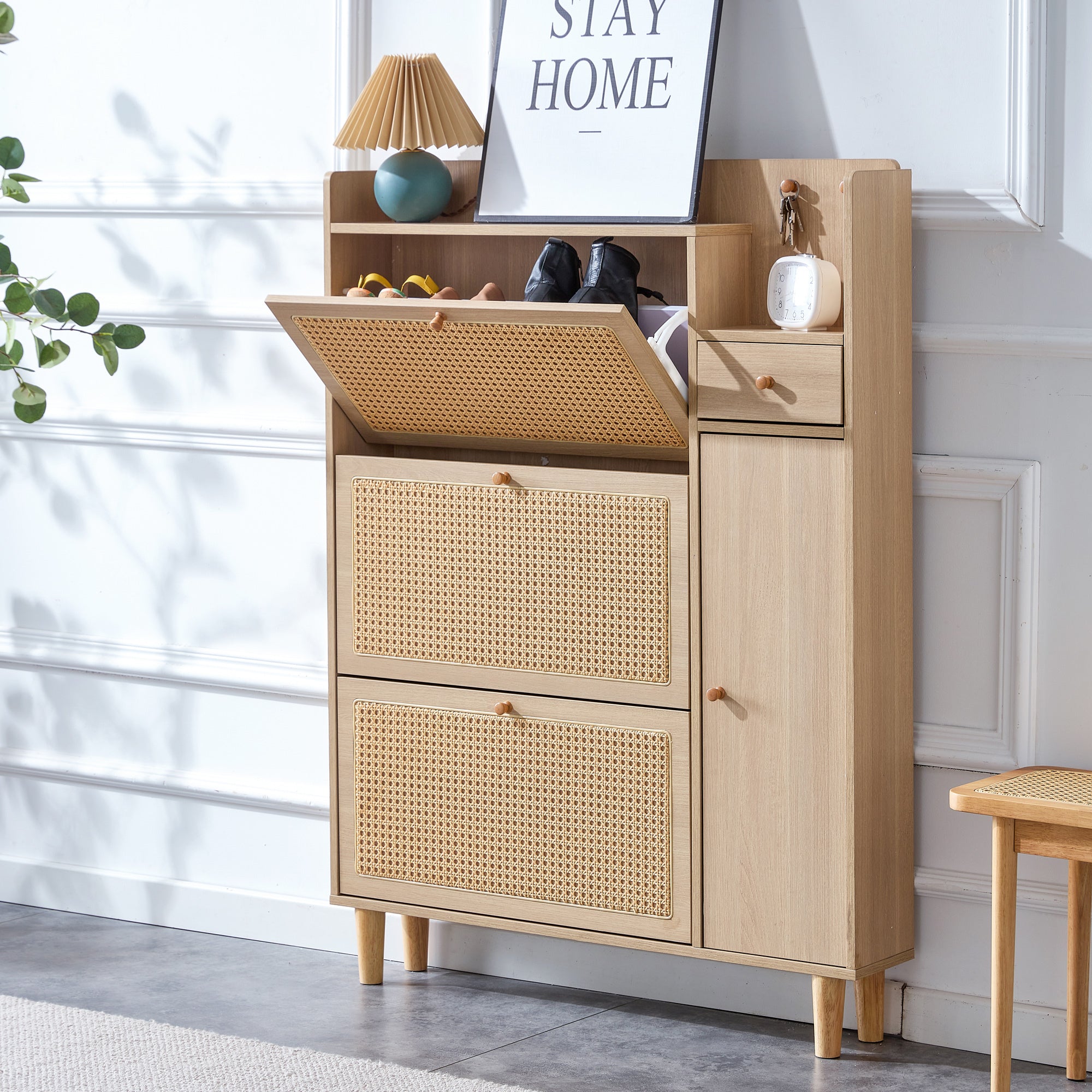 Walker Edison Rattan Entryway Shoe Cabinet - Thumbnail 5