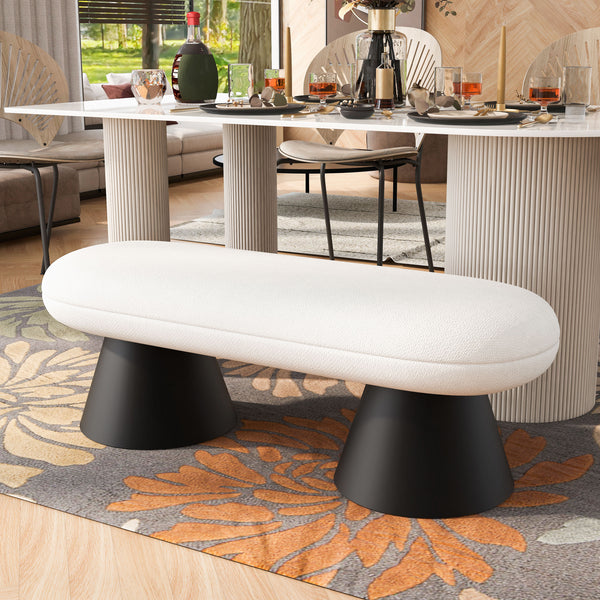 Walker Edison | Upholstered Bench Beige Stool Top and Black Iron Legs