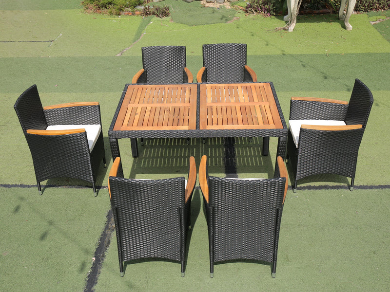 Walker Edison | 7 piece Outdoor Patio Wicker Dining Set Patio