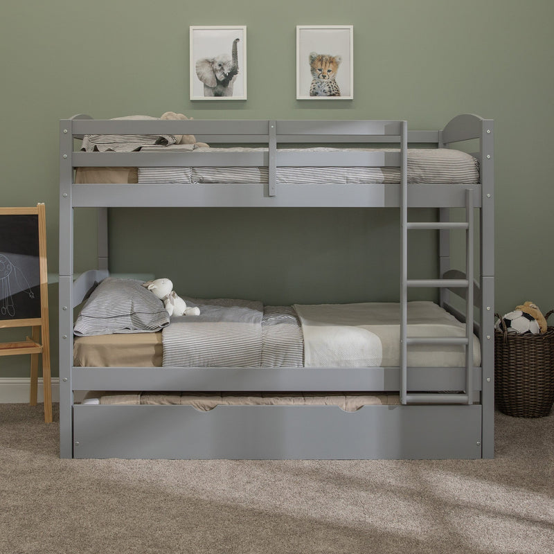 Transitional Solid Wood Twin-over-Twin Bunk Bed Frame with Trundle Living Room Walker Edison 