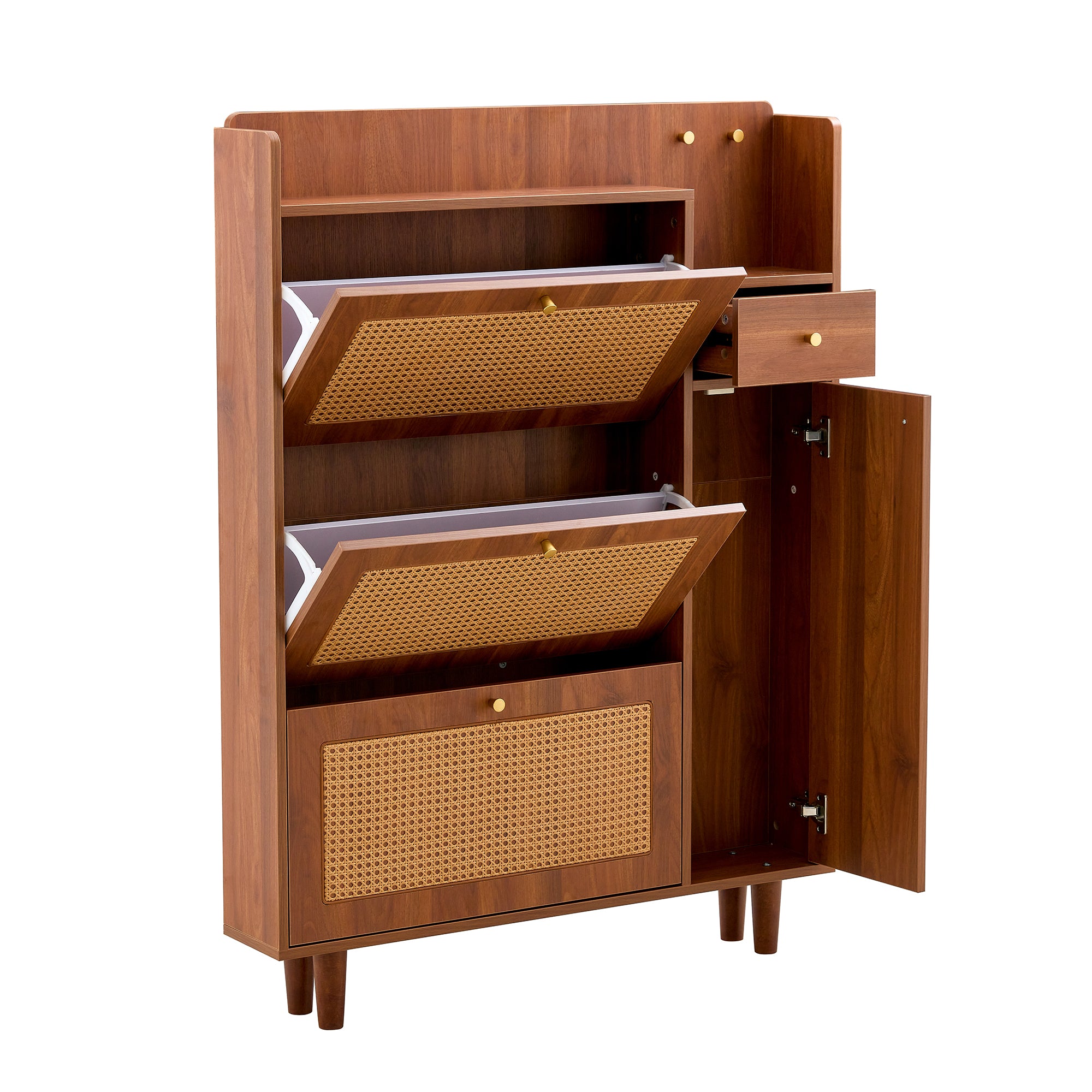 Walker Edison Rattan Entryway Shoe Cabinet - Thumbnail 2