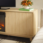 Reema Scandinavian 70" Modern Reeded TV Stand with Freestanding Electric Fireplace Thumbnail