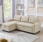 Walker Edison | Linen Pull Out Sectional Sofa with Storage Chaise Thumbnail