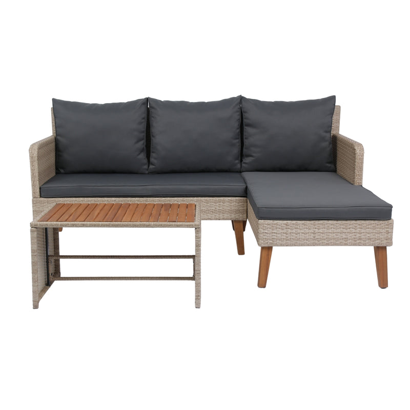 Walker Edison | Wicker Weather Proof 3 Piece Patio Sectional Chat Set