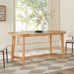 Nash Modern Farmhouse Rustic Solid Oak Wood Oval Dining Table Thumbnail