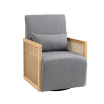 Walker Edison | Linen Swivel Barrel Club Rattan Chair with Pillow Thumbnail