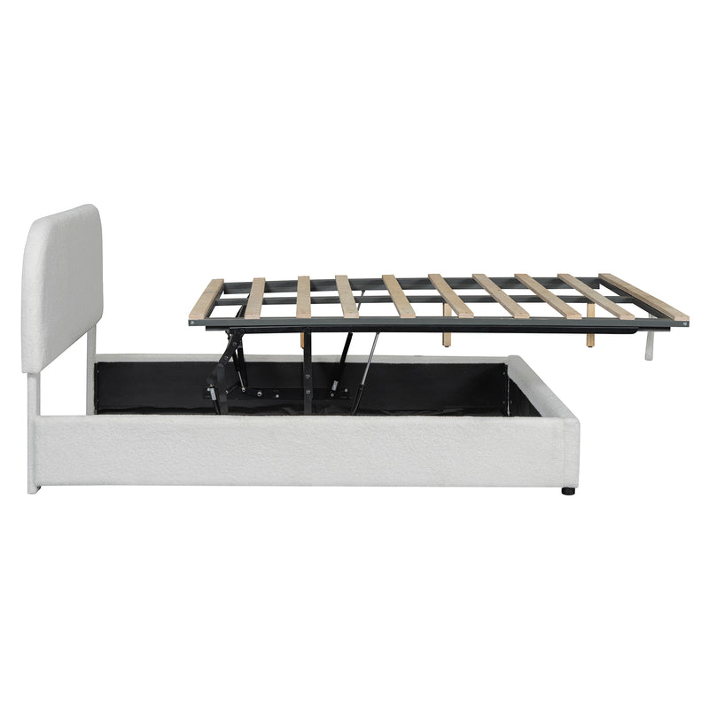 Walker Edison | Teddy Full Size Upholstered Platform Bed with Hydraulic Storage