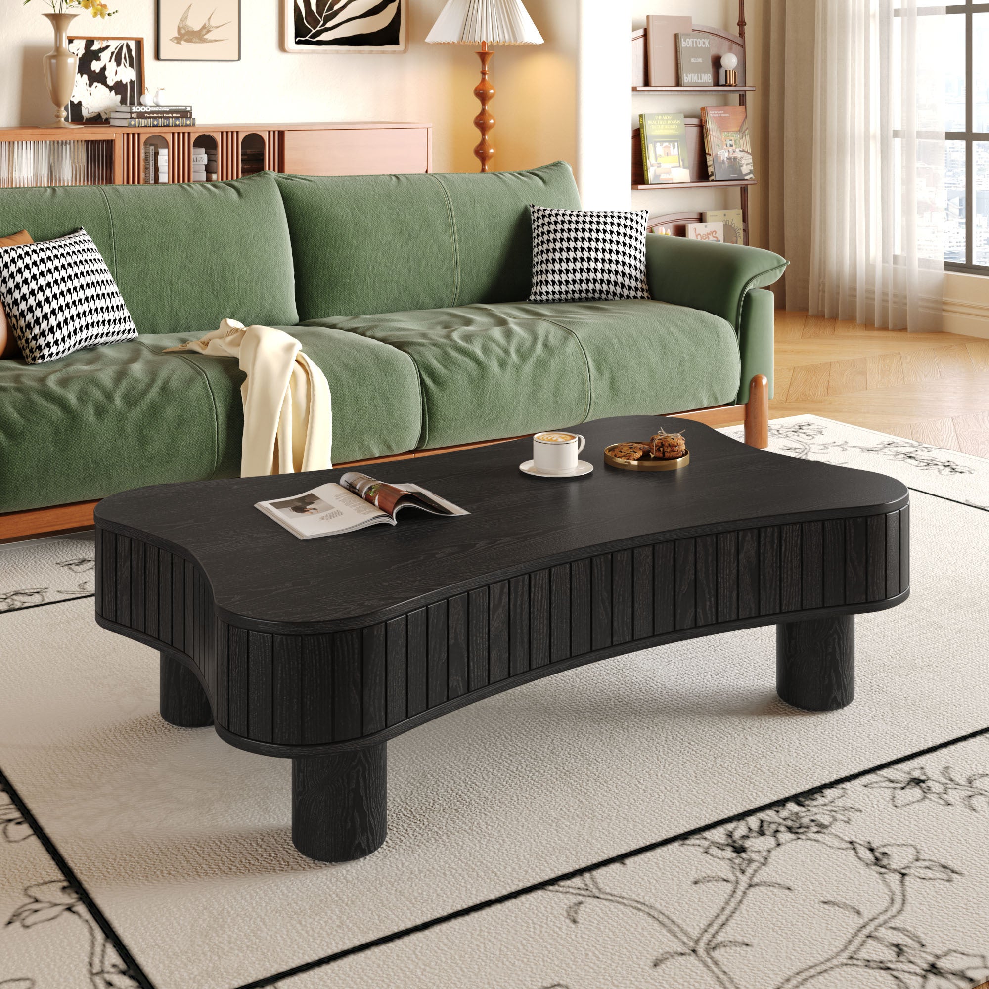 Black Reeded Curve Design Lift Top Coffee Table | Walker Edison