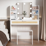 Walker Edison | Rattan Vanity Desk Set with Stool Thumbnail