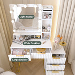 Walker Edison | White Makeup Vanity Desk with Mirror and Lights Thumbnail