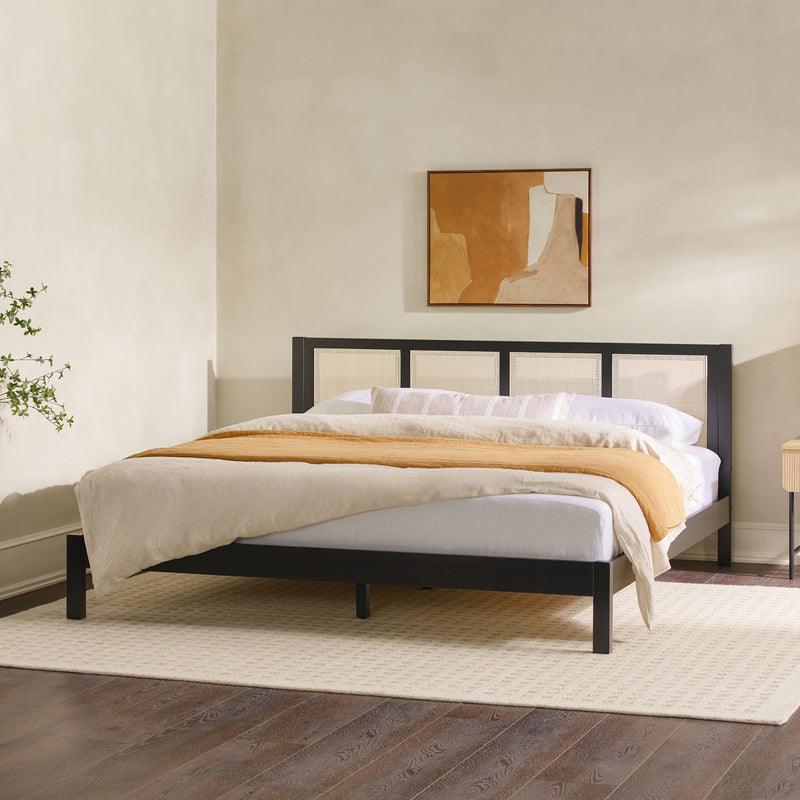 Yasmina Solid Wood Rattan Paneled Platform Bed (Queen or King) Bedroom Walker Edison 