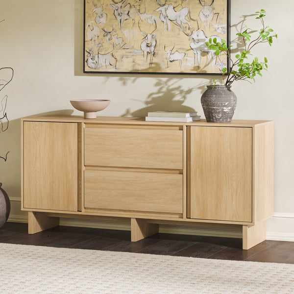 63" Minimalist Scandi Sideboard Living Room Walker Edison Coastal Oak 