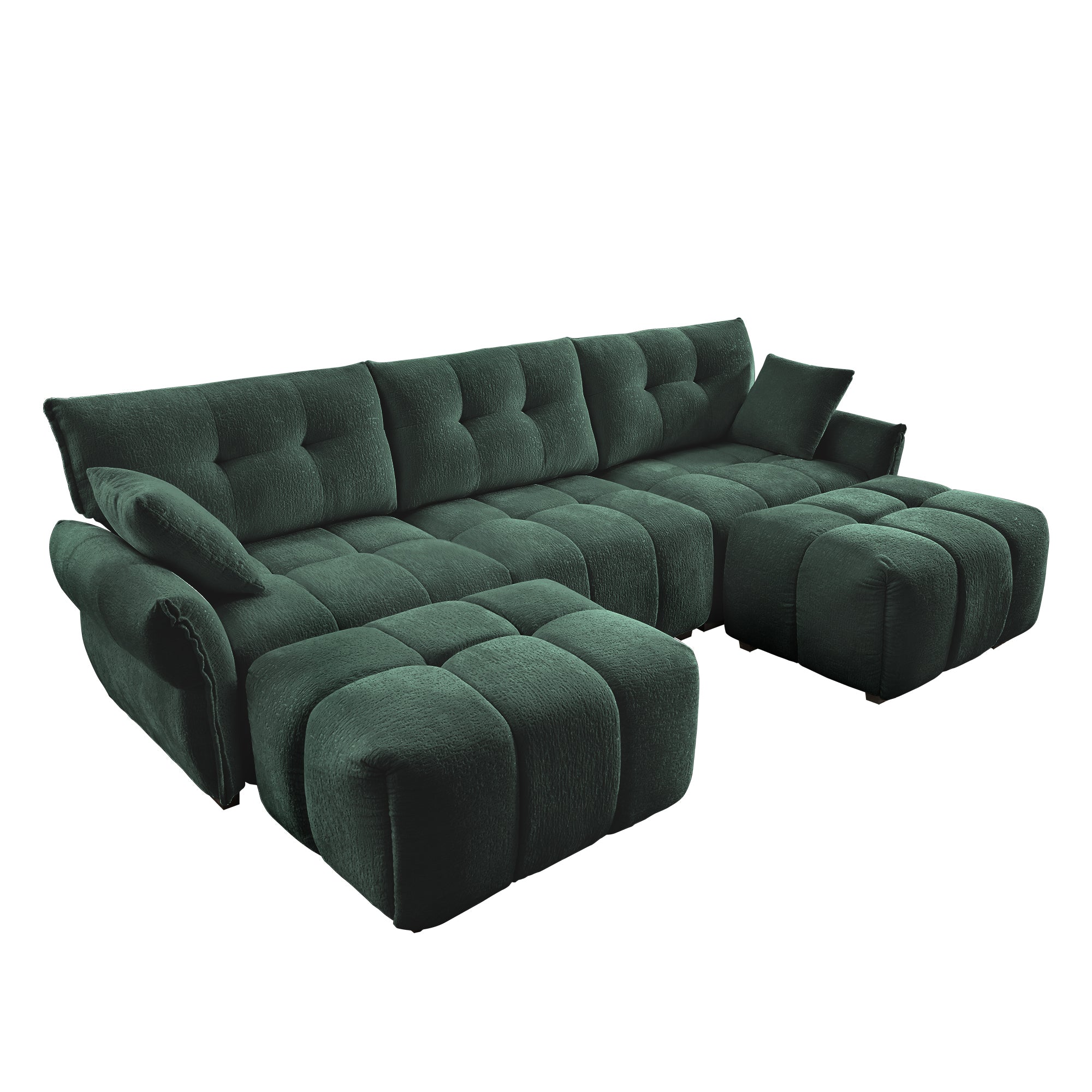 Walker Edison | Green Chenille Tufted Sectional Sofa Set With Ottoman
