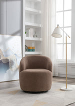 Walker Edison | Teddy Fabric Swivel Accent Armchair Barrel Chair With Black Powder Coating Metal Ring, Coffee Brown Thumbnail